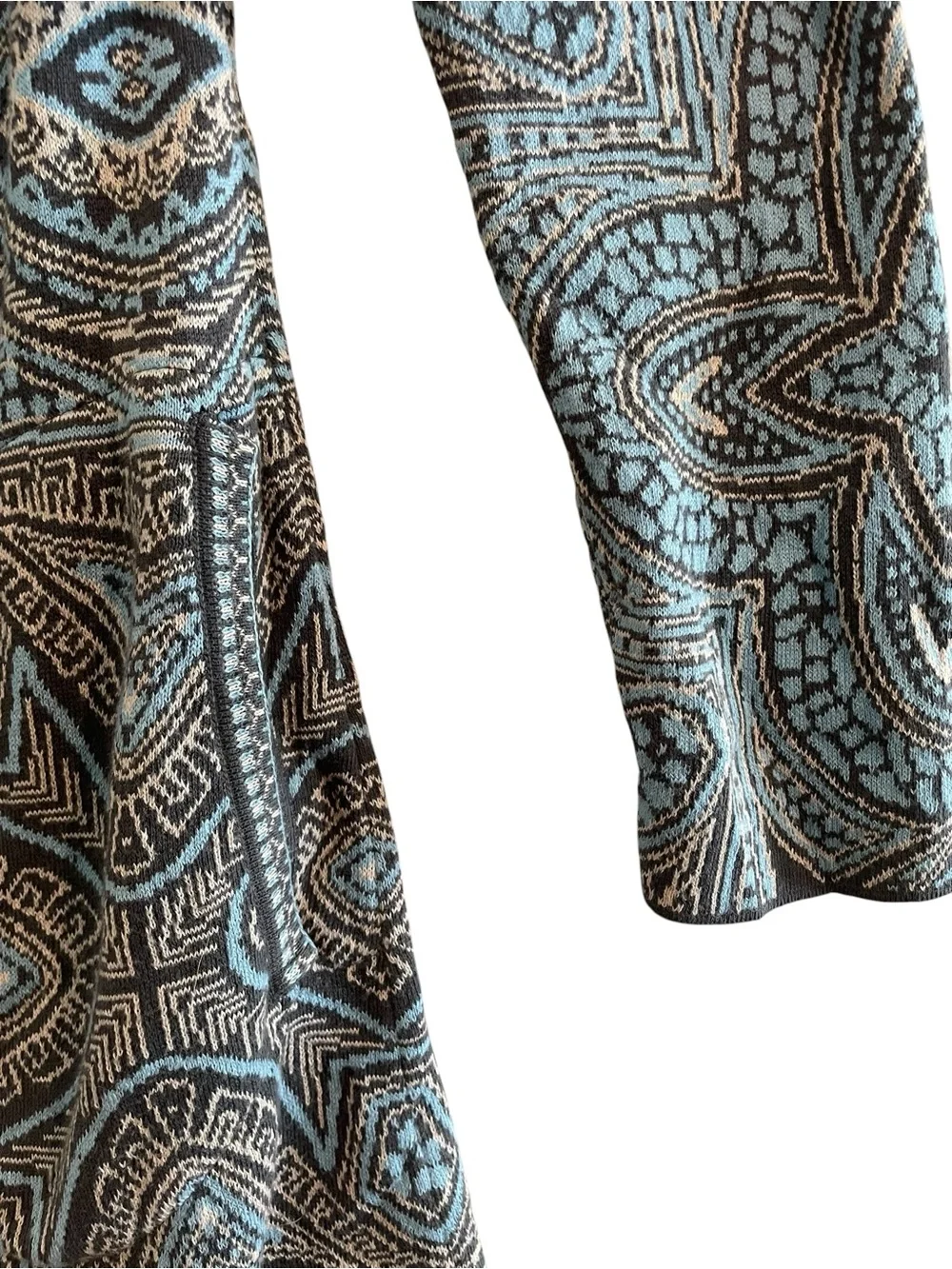 IVKO Blue Cream Zip-Front Abstract Patterned Cotton Knit Sweater Jacket Size 38